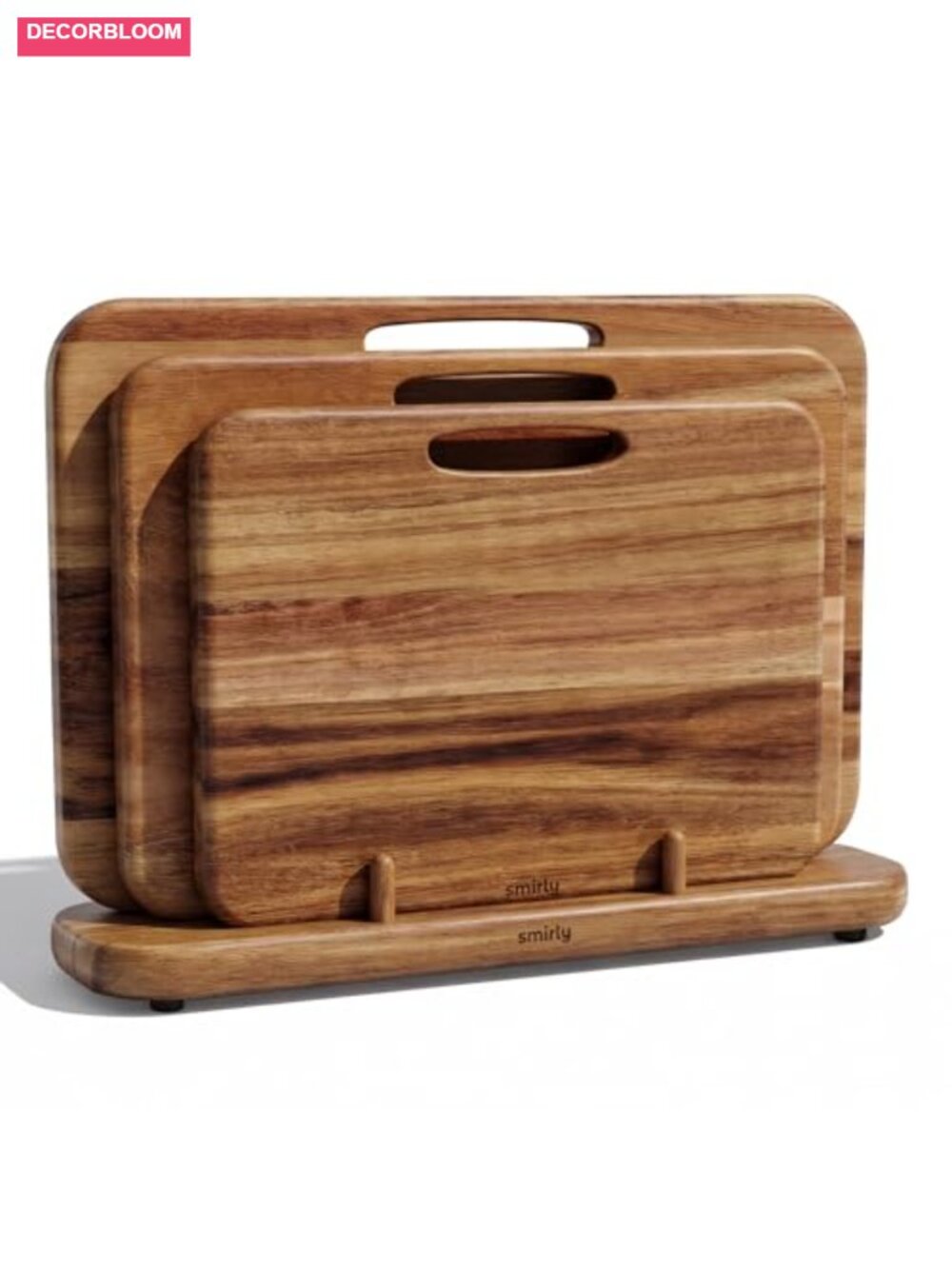 Acacia Wood Cutting Board Set 3 Piece with Stand and Handle Solid Wood Kitchen
